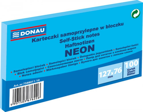 Zdjęcia - Naklejki i kartki Donau Notes samoprzylepny 76x127mm 100 kartek neonowy niebieski  /7588011-1 