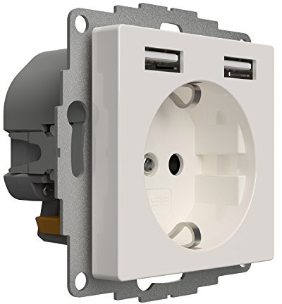 2USB Kontakt z zabezpieczeniem-Gniazdko z 2 porty USB, czysty biały z połyskiem, 55 X 55 MM, 32 MM głębokości JP-5502F