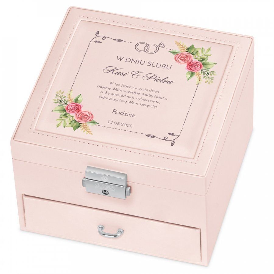 Murrano Szkatułka na Biżuterię Różowa z Nadrukiem Na Ślub SZKT-BR-021