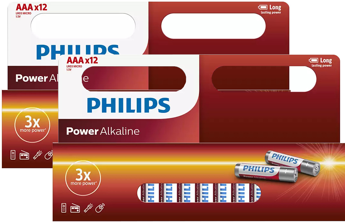 Philips Zestaw Power Alkaline AAA LR03 24 sztuki LR03P12W/10+LR03P12W/10