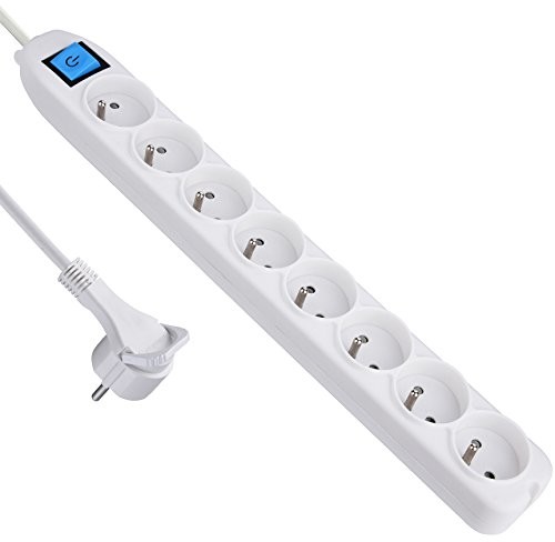 Electraline 32045 listwa z gniazdami wtykowymi, 8-krotnie, kabel z przełącznikiem, firmy 1,5 m., biały 32045