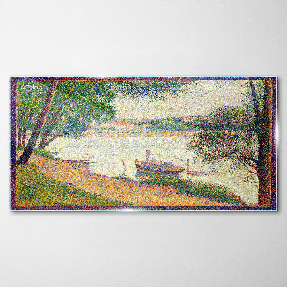 PL Coloray Obraz Szklany Rzeka krajobraz z a Seurat 100x50cm