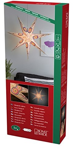 Konstsmide 2926  255 biała gwiazda papierowa z kolorowym wzorem i 7 ząbkowanym wzorem, perforowane, 78 x 78 cm/do użytku wewnątrz pomieszczeń (IP )/230 V/wewnętrznych bez źródeł światła/z kablem/wył./ 2926-255