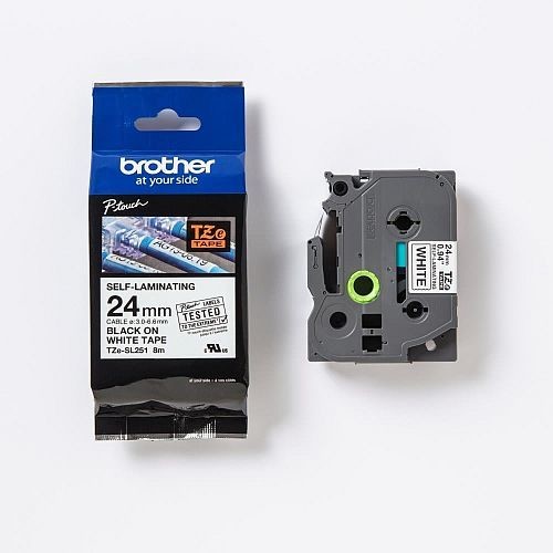 Brother TZ-SL251 / TZe-SL251, 24mm x 8m, černý tisk / bílý podklad, originální páska