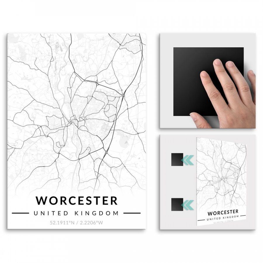 Pix4home Plakat metalowy Mapa B&W Worcester L POS-L-04388
