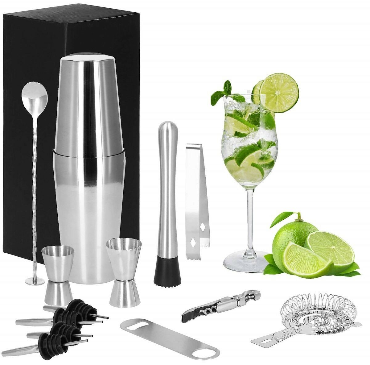 Springos Zestaw barmański 14 elementów do drinków shaker 750 ml stal nierdzewna srebrny KI0016