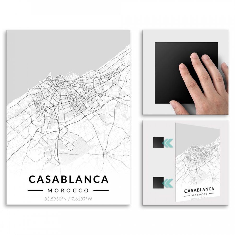 Pix4home Plakat metalowy Mapa B&W Casablanca L POS-L-03642