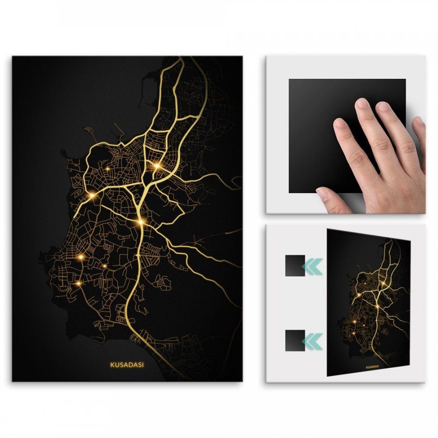 Pix4home Plakat metalowy Mapa City Lights Kuşadas L POS-L-03767
