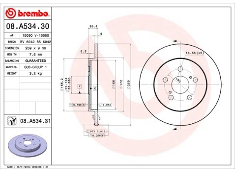 BREMBO Tarcza hamulcowa 08.A534.31
