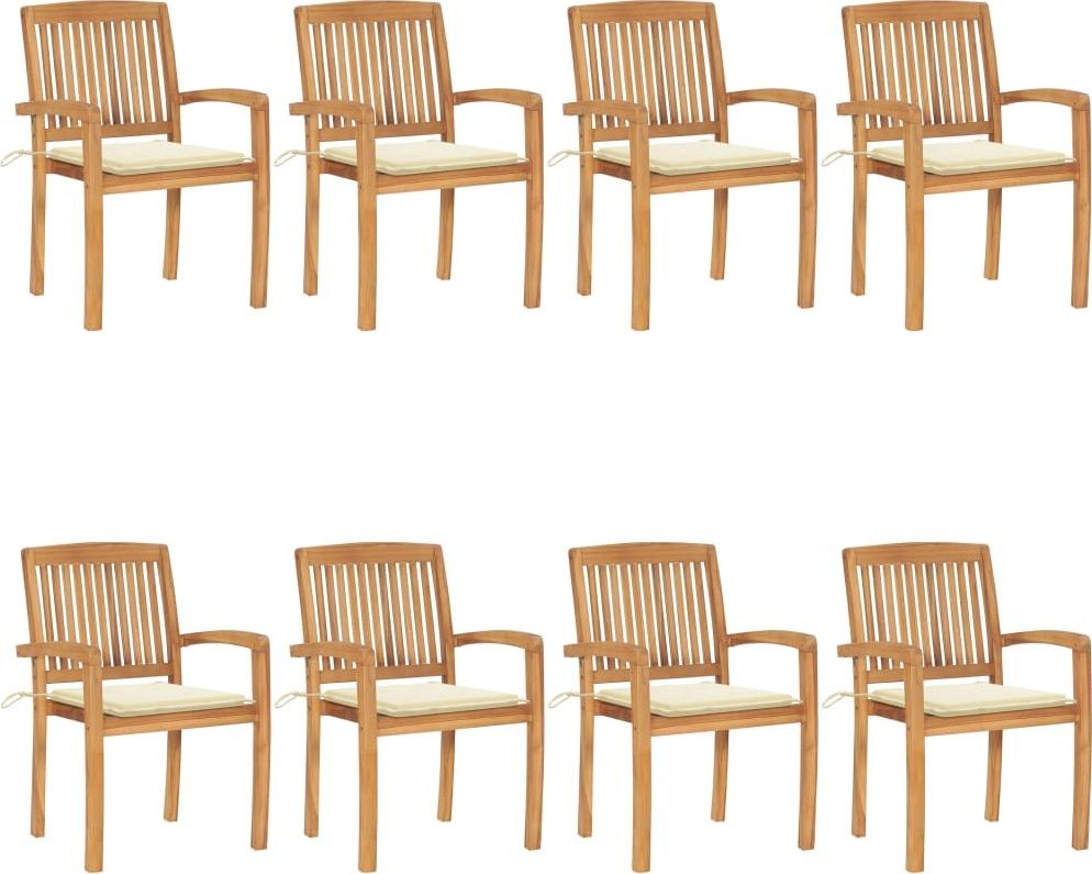 vidaXL Sztaplowane krzesła ogrodowe z poduszkami 8 szt. tekowe 3073242