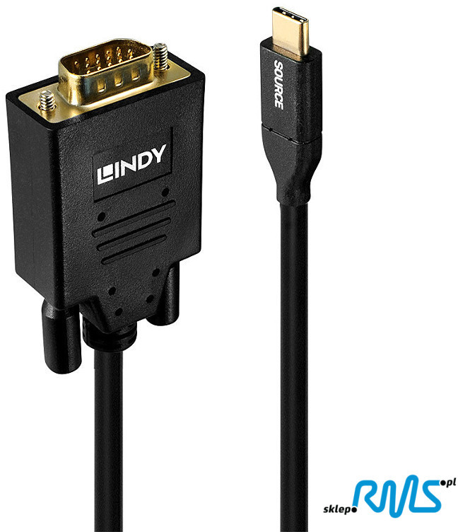 Lindy 43251 Przejściówka adapter) na kablu USB C wtyk) VGA wtyk) 1m LY-43251