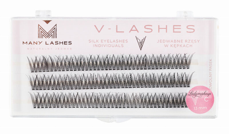 Many Beauty Many Beauty - Many Lashes - V-LASHES - Silk Eyelashes Individual - Jedwabne rzęsy w kępkach - Fish Tale - 0.07 STANDARD - C-13mm