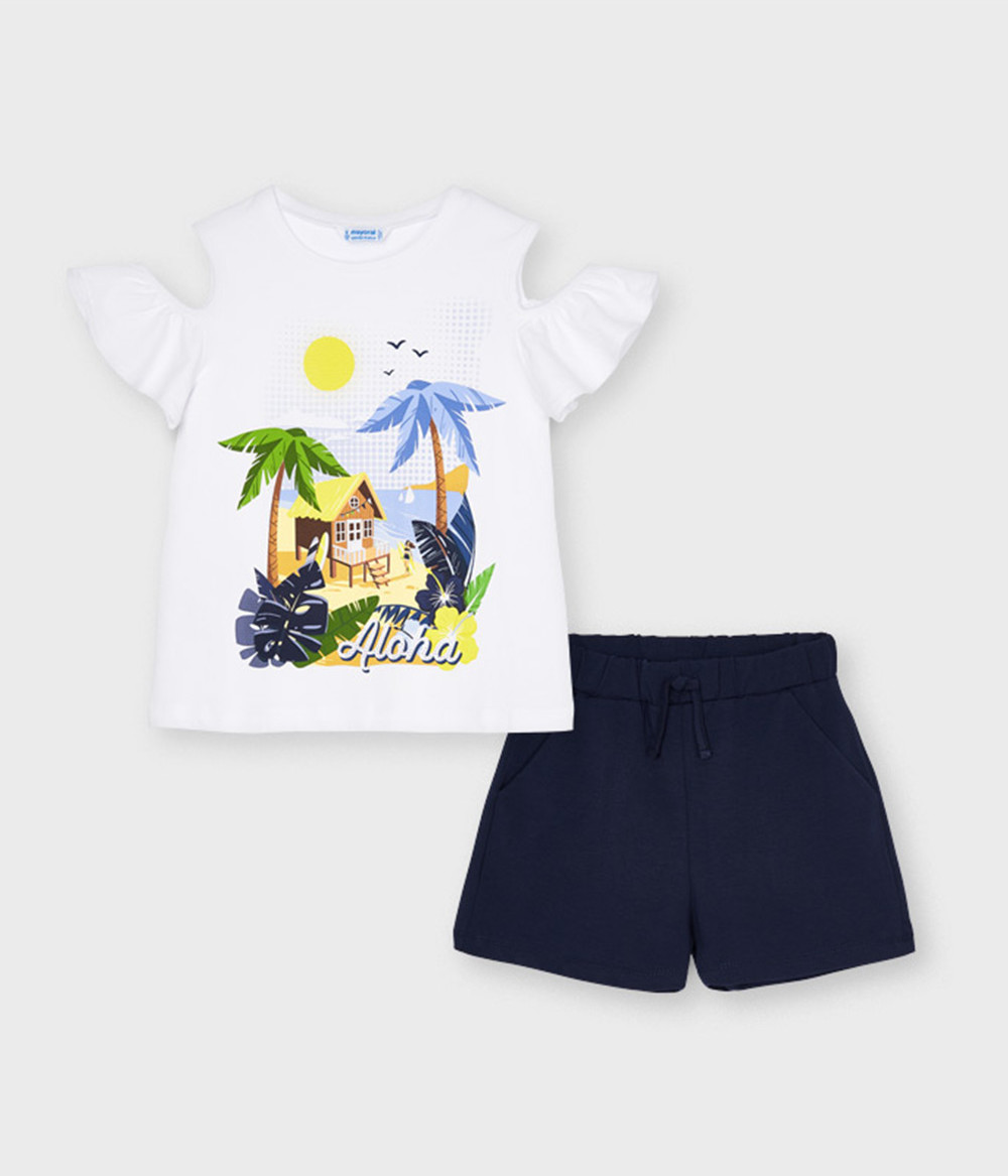 Mayoral Moda Infantil, S:A.U. Dziewczęcy komplet: T-shirt i szorty Mayoral Aloha