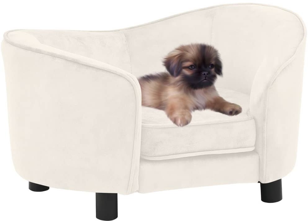 Sofa dla psa, kremowa, 69x49x40 cm, pluszowa