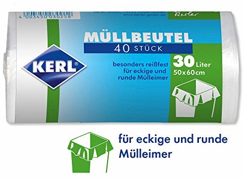 KERL 4003450030258 worki na śmieci 30 l, 40 sztuk, 50 x 60 cm, HDPE