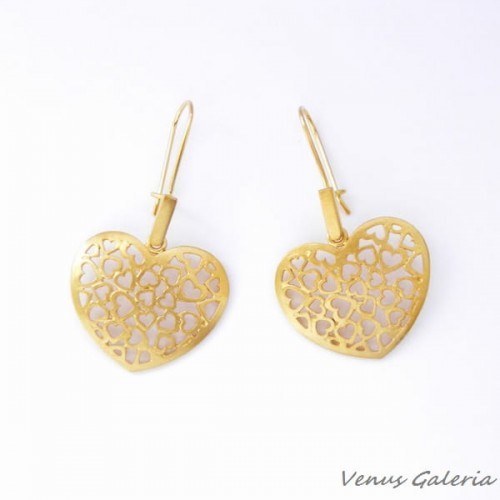 Srebrne kolczyki pozłacane - Ażurowe serduszka 1578