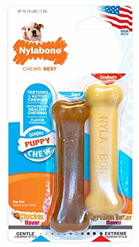 Nylabone Po właściwym Bone Puppy Twin Pack Peanut Butter Chicken Flavored Soft Dog chruniczewa Toy Petite