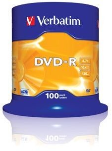 Verbatim DVD-R 16x 4,7GB 100p cake box DataLife+,AdvAZO,scr ers, bez nadr, mat 43549