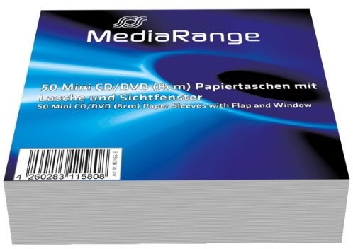Media Range 50 torebki papierowe 8 cm Mini CD/DVD z okienkiem BOX65-8