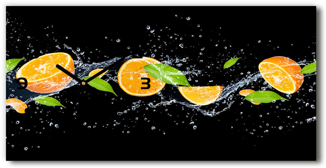 Zegar ścienny szklany Pomarańcze i woda