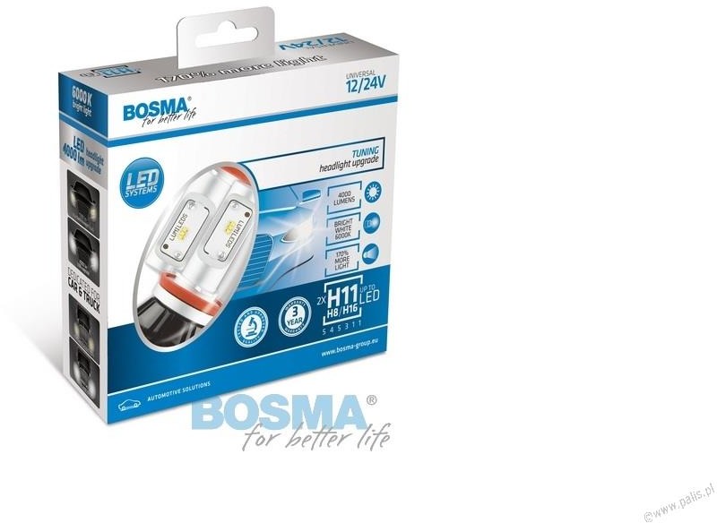 BOSMA 6452 ŻARÓWKA 12/24V H8/H11/H16 UP TO LED 4000 Lm BIAŁA 6000K CANBUS 2 szt) 6452