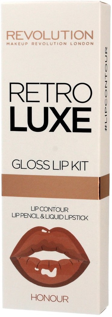 Makeup Revolution Retro Luxe Gloss Lip Kit, konturówka + błyszczyk Honour, 1 g + 5,5 ml