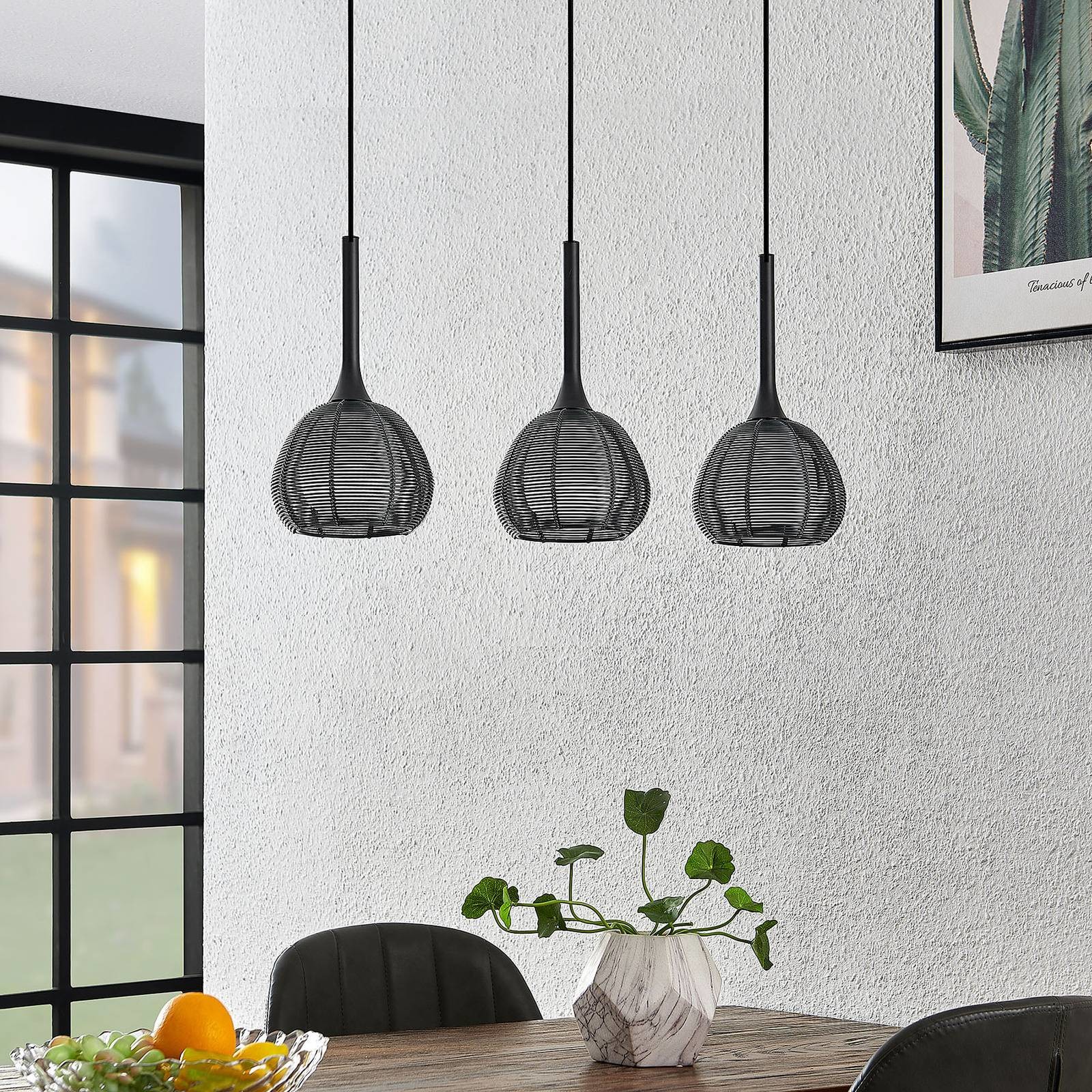 LUCANDE Lucande Tetira lampa wisząca, 3-pkt. długa, czarna