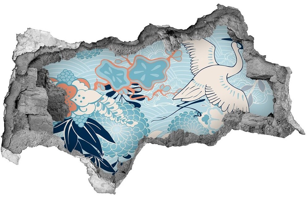 Wallmuralia.pl Dziura 3d fototapeta naklejka Żuraw i kwiaty