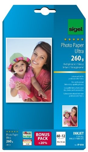 Sigel Papier fotograficzny InkJet Ultra, wysoki połysk, bardzo odporna na światło, 10 x 15 cm, 260 G