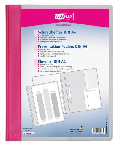 VELOFLEX Veloflex 4741070 - skoroszyt Veloform DIN A4, PVC, przezroczysta przednia pokrywa, pasuje do koszulek na dokumenty, różowy 4741070