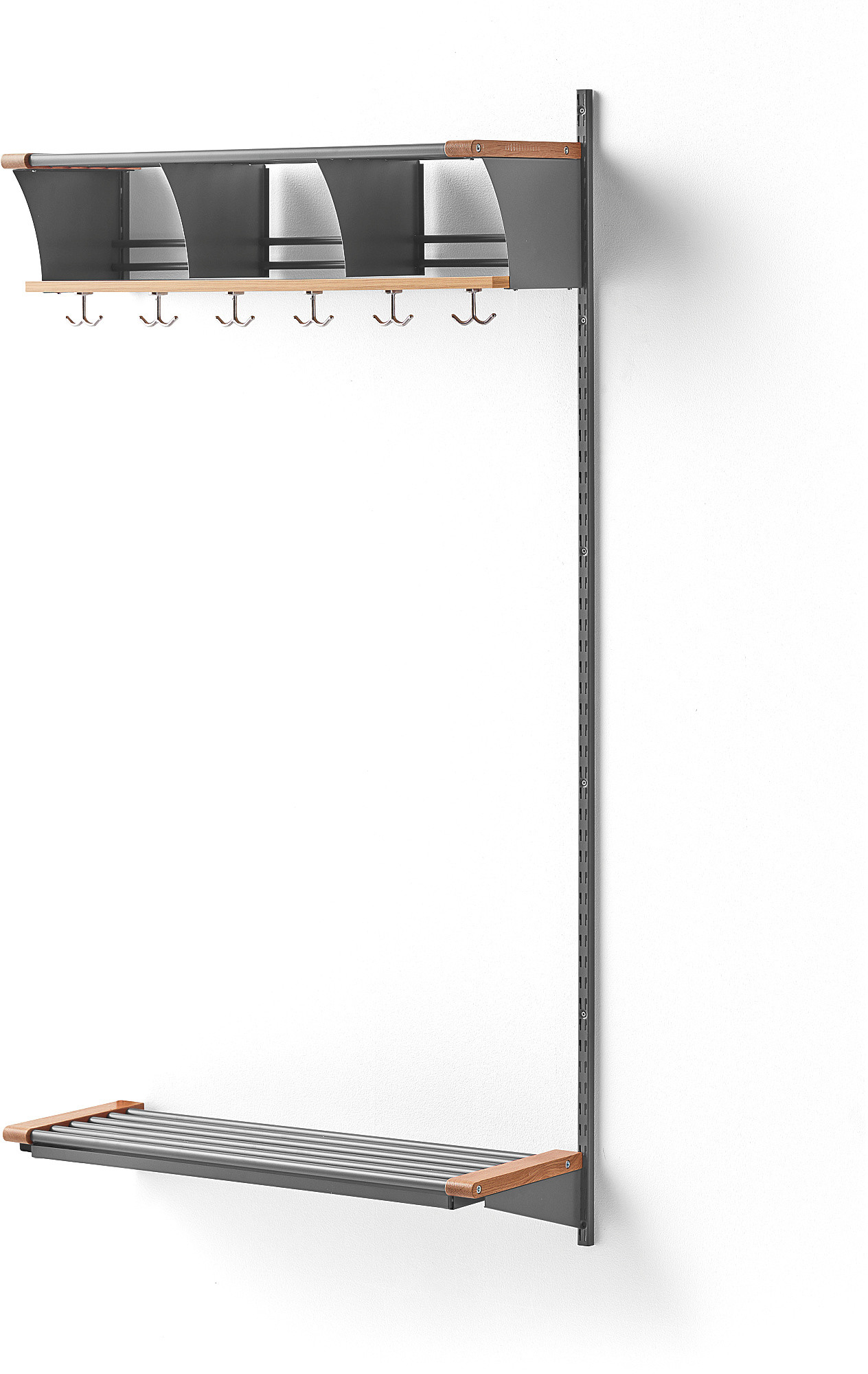 AJ Produkty Wieszak ubraniowy JEPPE, 3 przegrody, moduł dodatkowy, 1790x900x310 mm, aluminium/dąb