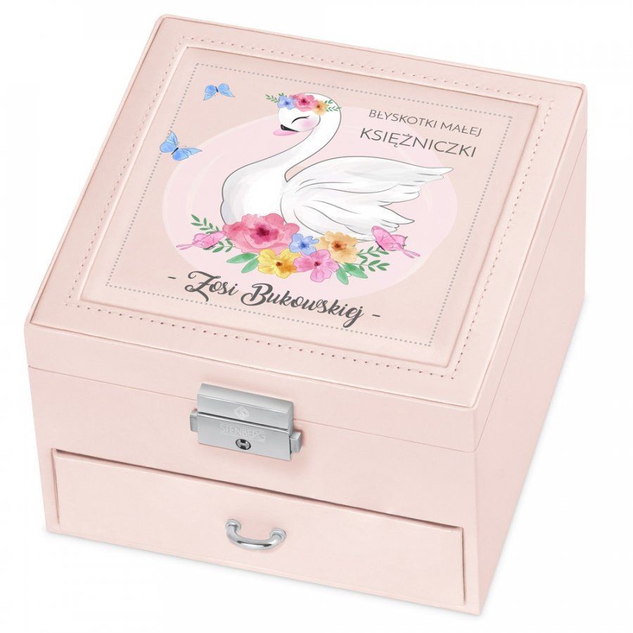 Murrano Szkatułka na Biżuterię Różowa z Nadrukiem Łabędź SZKT-BR-038