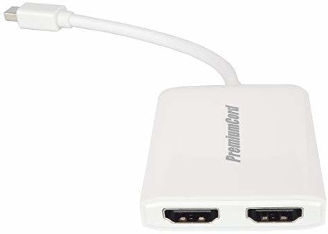 PremiumCord Adapter MST Mini DisplayPort 1.2 do 2X HDMI 2.0, rozszerzenie + lustro + 2 różne ekrany, wideo 4K @ 30Hz 2160p, Full HD 1080p 60Hz, 3D, biały