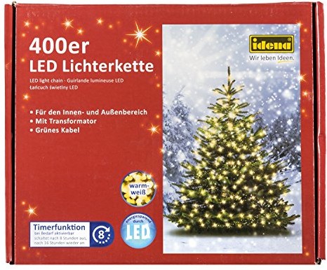Idena LED łańcuch świetlny 400ER, ok. 47,90 m, do stosowania wewnątrz/na wolnym powietrzu, ciepły biały 31123