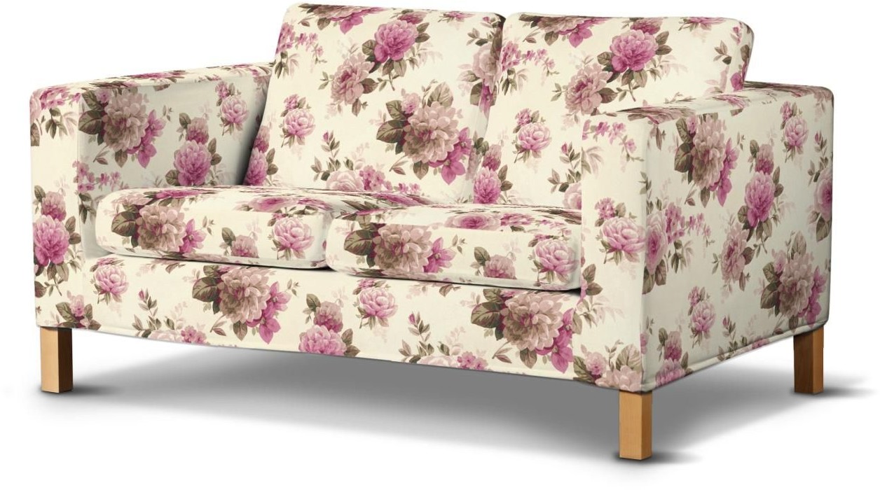 Dekoria Pokrowiec na sofę Karlanda 2-osobową nierozkładaną krótki różowo-beżowe róże na kremowym tle Sofa Karlanda 2-os Mirella 658-141-07