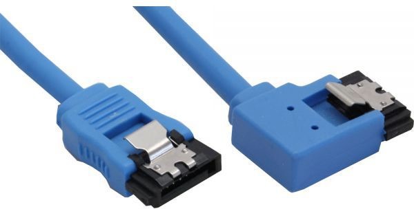 InLine SATA 6 SSD/HDD Kabel okrągły opływowy niebieski lewy kątowy 90stopni z zatrzaskami na końcówkach 0.5m 27705L