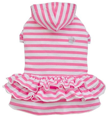 Doggy Dolly DOGGY DOLLY Sukienka w paski z kapturem różowa S 23-25 cm/36-38 cm