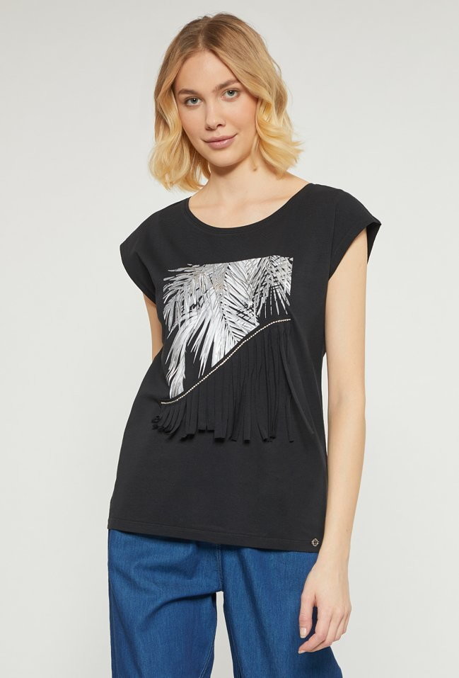 Monnari T-shirt damski z aplikacją na nadruku -