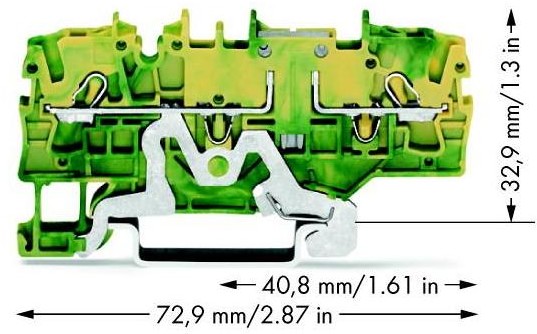 WAGO Terminal przewodzący ochronny podwójny WAGO 5.20 mm Sprężynowe Alokacja Terre zielono-żółty 2002-1907 50 szt 2002-1907