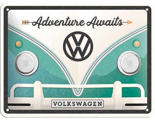 Art Nostalgic 26222, Volkswagen Bulli Adventure awaits, tabliczka blaszana 15 x 20 cm