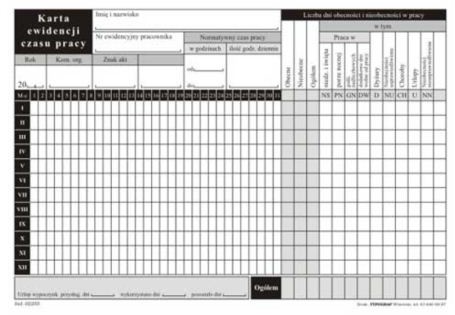TYPOGRAF Karta ewidencji czasu pracy A-5 02255 (100szt)