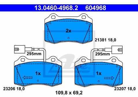 ATE KLOCKI HAM 13.0460-4968.2 ALFA GTV 3.0 V6 24V 00-, SPIDER 3.0 V6 00-05/ FIAT COUPE 96-00 13.0460-4968.2