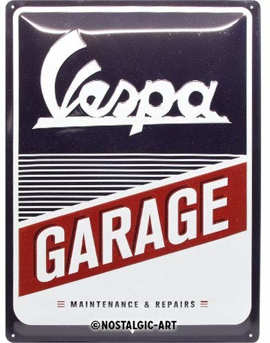 Art Nostalgic 23257 - Vespa - garaż, tabliczka blaszana w stylu retro, tabliczka w stylu vintage, dekoracja ścienna, metal, 30x40 cm 23257