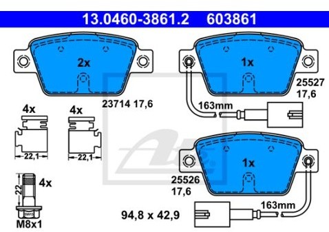 ATE Zestaw klocków hamulcowych, hamulce tarczowe 13.0460-3861.2