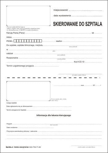 Firma krajewski Skierowanie do szpitala [Mz/Nfz-4] Mz/Nfz-4