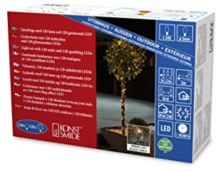 Konstsmide 3642  810 diod LED łańcuch świetlny, z efektem połysku/na zewnątrz (IP44)/240 Amber (120 glimmend)/zewnętrzny transformator 24 V/czarny przewód 3642-810