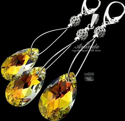 Arande Swarovski Długie Kolczyki +Wisiorek Ażurowe Srebro Ab 2332219185