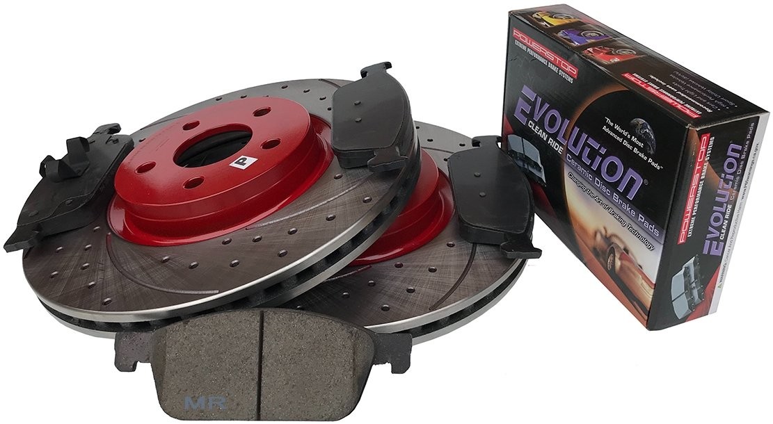 Przednie klocki POWERSTOP + WIERCONE NACINANE tarcze hamulcowe 320mm Ford Escape AWD 2013-2016 0755Sr+16-1645