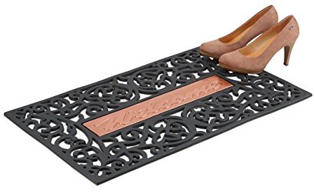 Relaxdays wycieraczka Welcome, żeliwo wygląd, mata podłogowa wycieraczka na zewnątrz, drzwi, wycieraczka, 75 x 45 cm, czarno-złoty 10022244