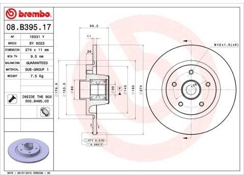 BREMBO Tarcza hamulcowa 08.B395.17